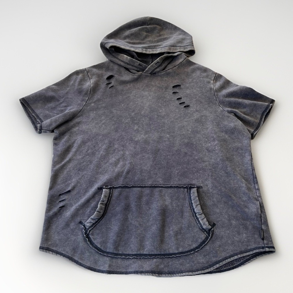 3/$25 Sale! Hollister Men's Short Sleeve Hooded Sweatshirt XL Blue Distressed